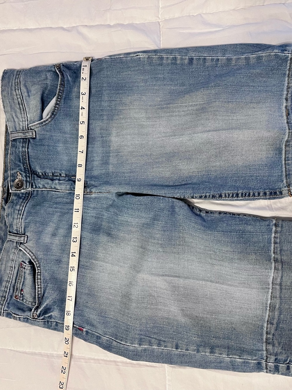 Tommy Hilfiger Light Blue Denim Shorts with Red Stitching - Picture 6 of 10